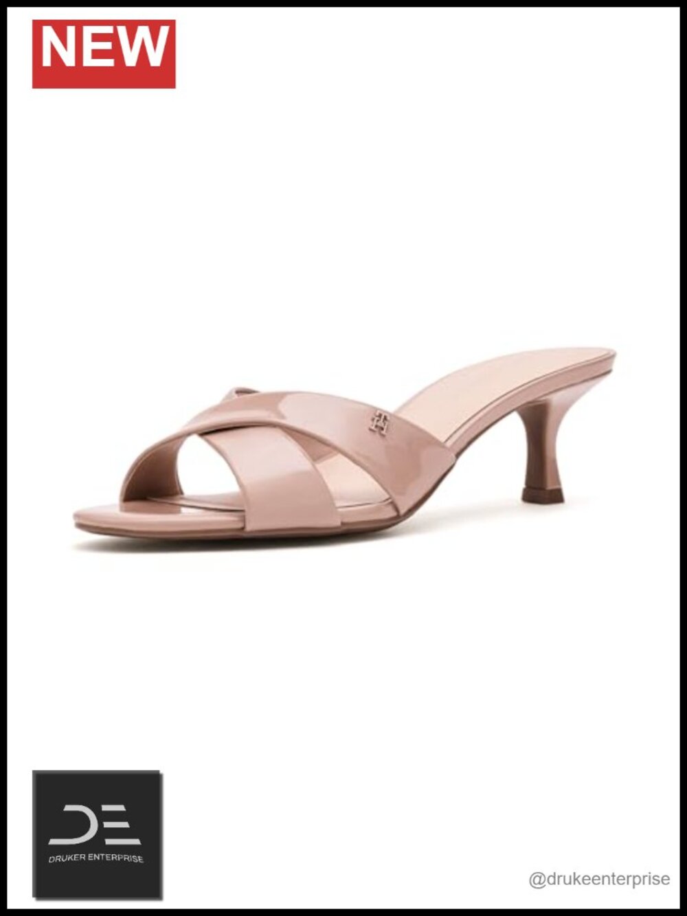 Tommy Hilfiger Lanis Heeled Slide Sandals Faux Leather Kitten Heel